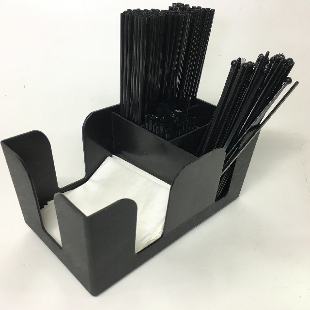 BAR CADDY, Black w Straws Napkins